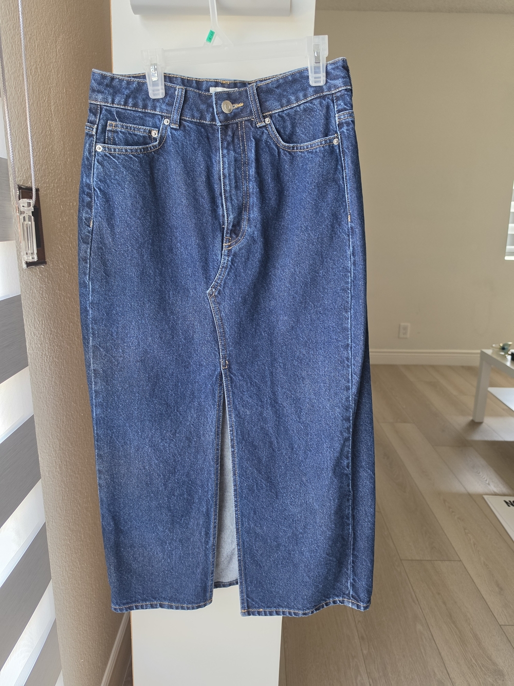H&M Dark Blue Denim Maxi Skirt with Front Slit